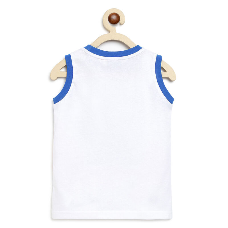 Boys White Printed Sleeveless T-shirt image number 1